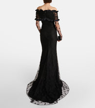 Alessandra Rich Bow-detail ruffled off-shoulder lace gown