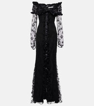 Alessandra Rich Bow-detail ruffled off-shoulder lace gown