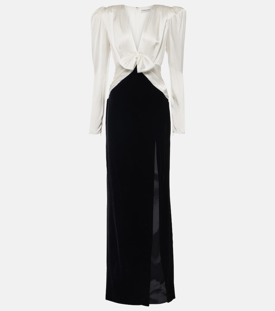 Alessandra Rich Bow-detail satin and velvet maxi dress. Alessandra Rich 蝴蝶结装饰缎面天鹅绒长裙