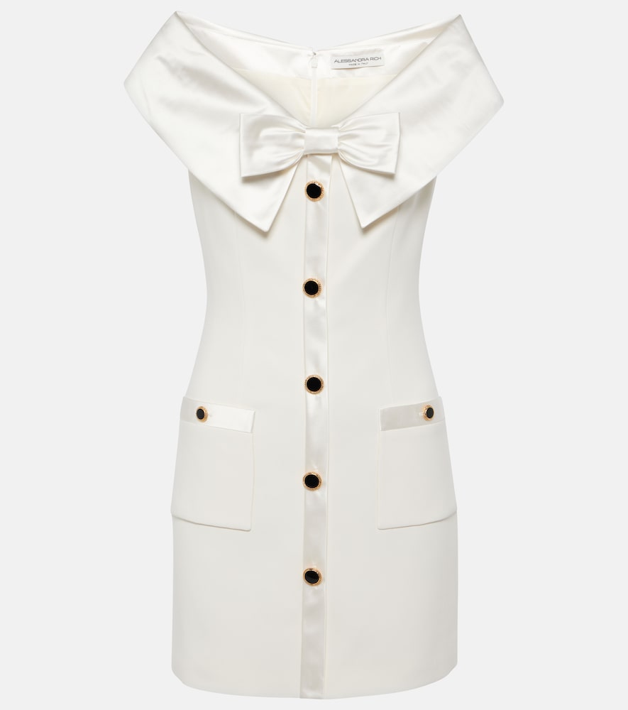 Alessandra Rich Bow-detail satin-trimmed cady minidress. Alessandra Rich 蝴蝶结装饰缎面滚边绉纱迷你连衣裙