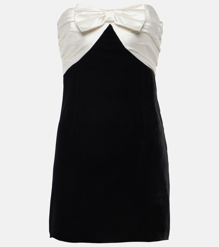Alessandra Rich Bow-detail strapless velvet minidress. Alessandra Rich 蝴蝶结装饰无肩带丝绒迷你连衣裙