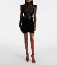 Alessandra Rich Bow-detail velvet and lace minidress