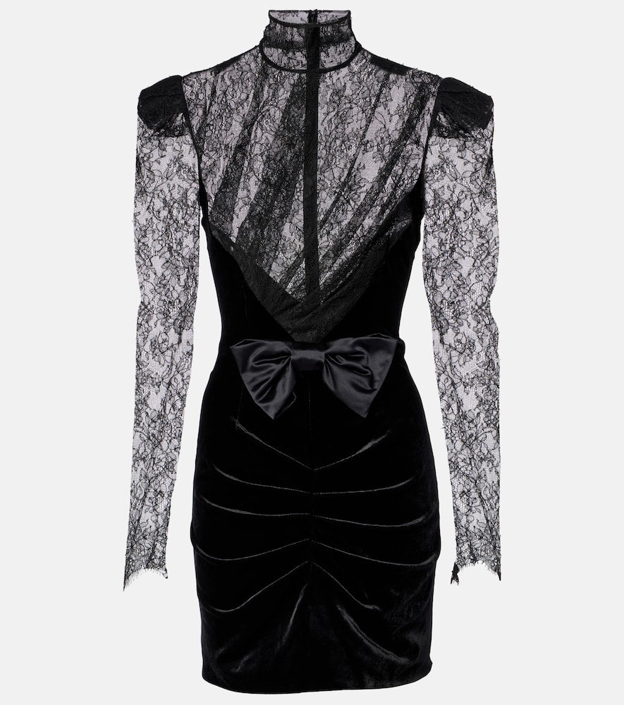 Alessandra Rich Bow-detail velvet and lace minidress. Alessandra Rich 蝴蝶结装饰天鹅绒蕾丝迷你连衣裙
