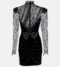 Alessandra Rich Bow-detail velvet and lace minidress. Alessandra Rich 蝴蝶结装饰天鹅绒蕾丝迷你连衣裙