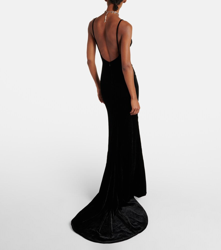 Alessandra Rich Bow-detail velvet gown