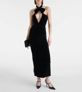 Alessandra Rich Bow-detail velvet midi dress