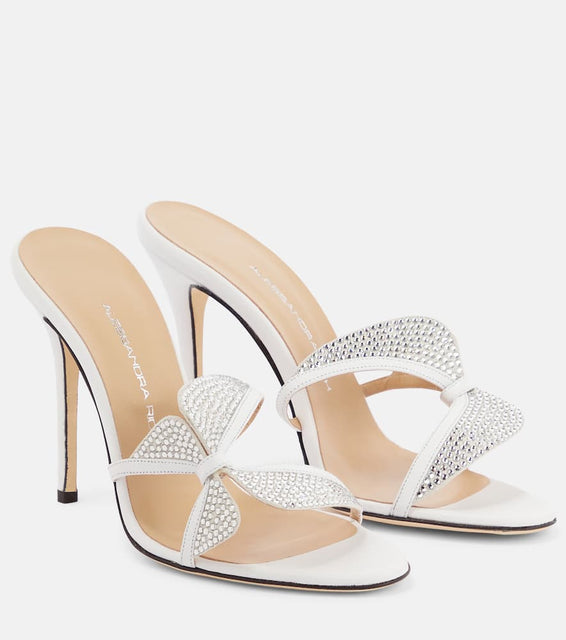 Alessandra Rich Butterfly crystal-embellished leather mules