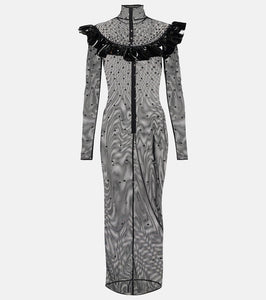 Alessandra Rich Embellished mesh midi dress