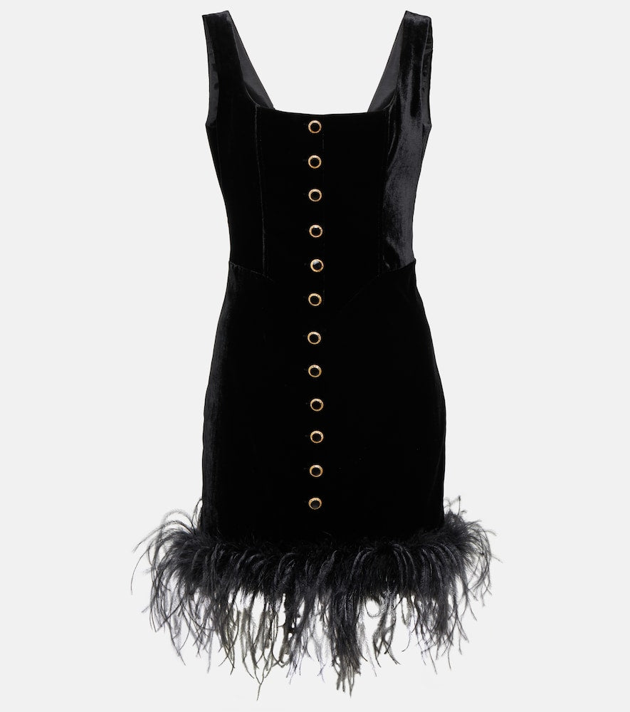 Alessandra Rich Feather-trimmed velvet minidress. Alessandra Rich 羽毛饰边天鹅绒迷你连衣裙