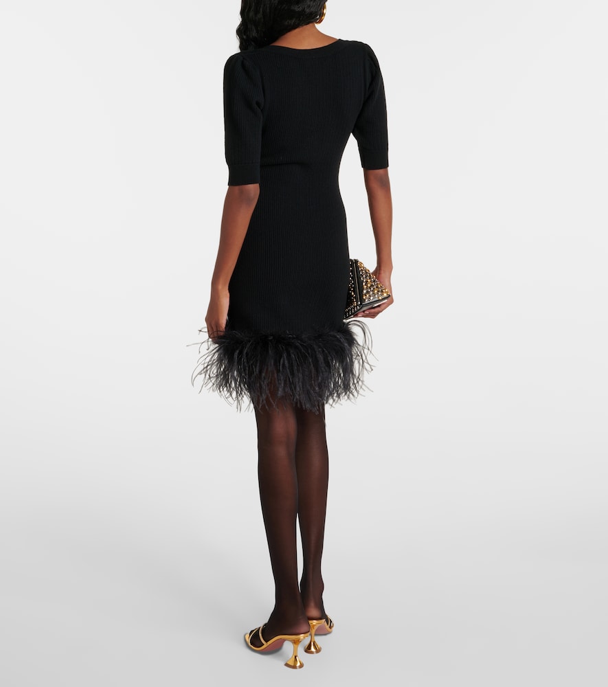 Alessandra Rich Feather-trimmed wool minidress