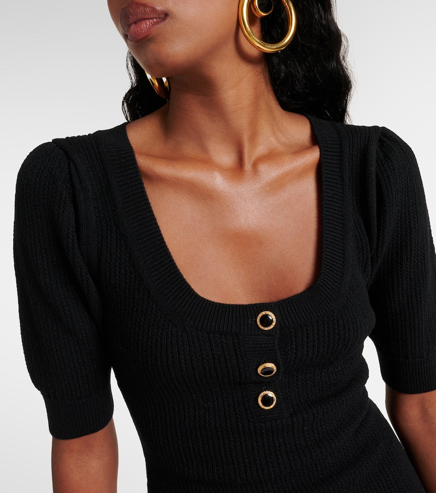 Alessandra Rich Feather-trimmed wool minidress