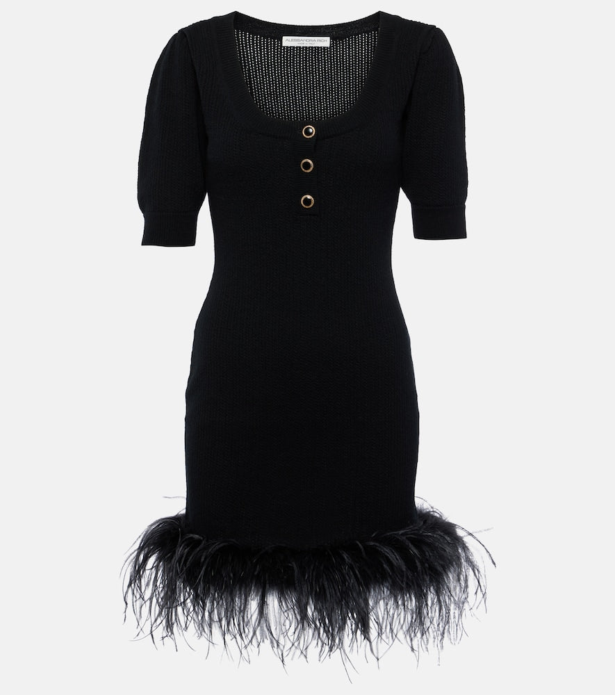 Alessandra Rich Feather-trimmed wool minidress. Alessandra Rich 羽毛饰边羊毛迷你连衣裙