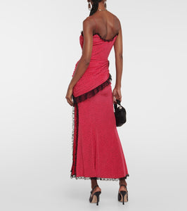Alessandra Rich Floral-appliqué silk maxi dress