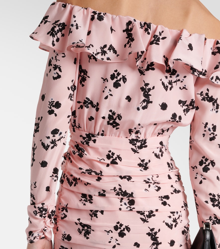 Alessandra Rich Floral off-shoulder silk midi dress