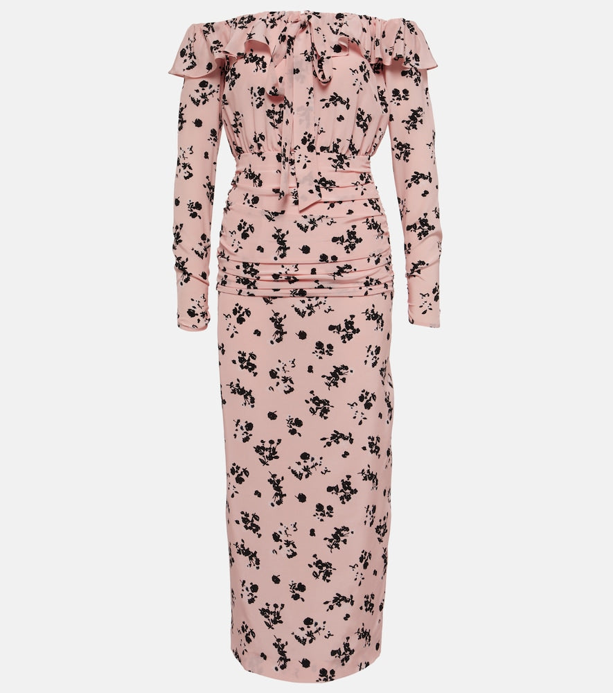 Alessandra Rich Floral off-shoulder silk midi dress. Alessandra Rich 花卉图案露肩真丝中长连衣裙