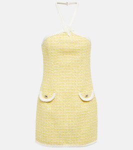 Alessandra Rich Halterneck tweed minidress