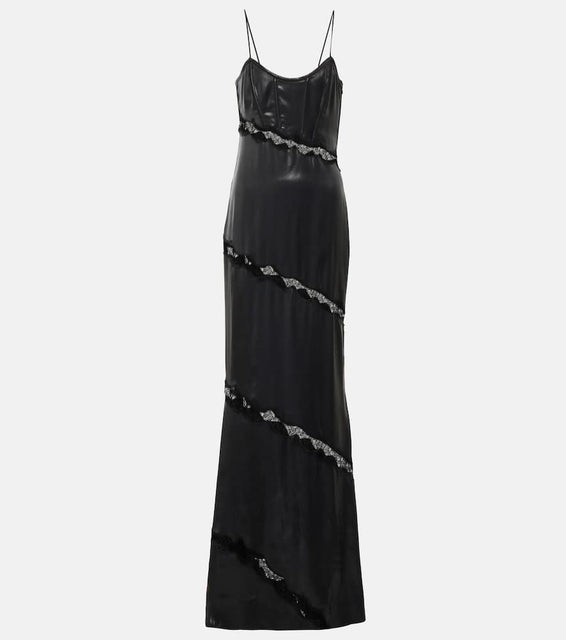 Alessandra Rich Lace-embroidered faux leather dress