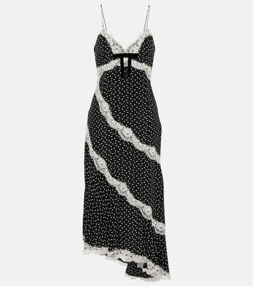 Alessandra Rich Lace-trimmed polka-dot silk midi dress. Alessandra Rich 蕾丝边饰波点真丝中长连衣裙