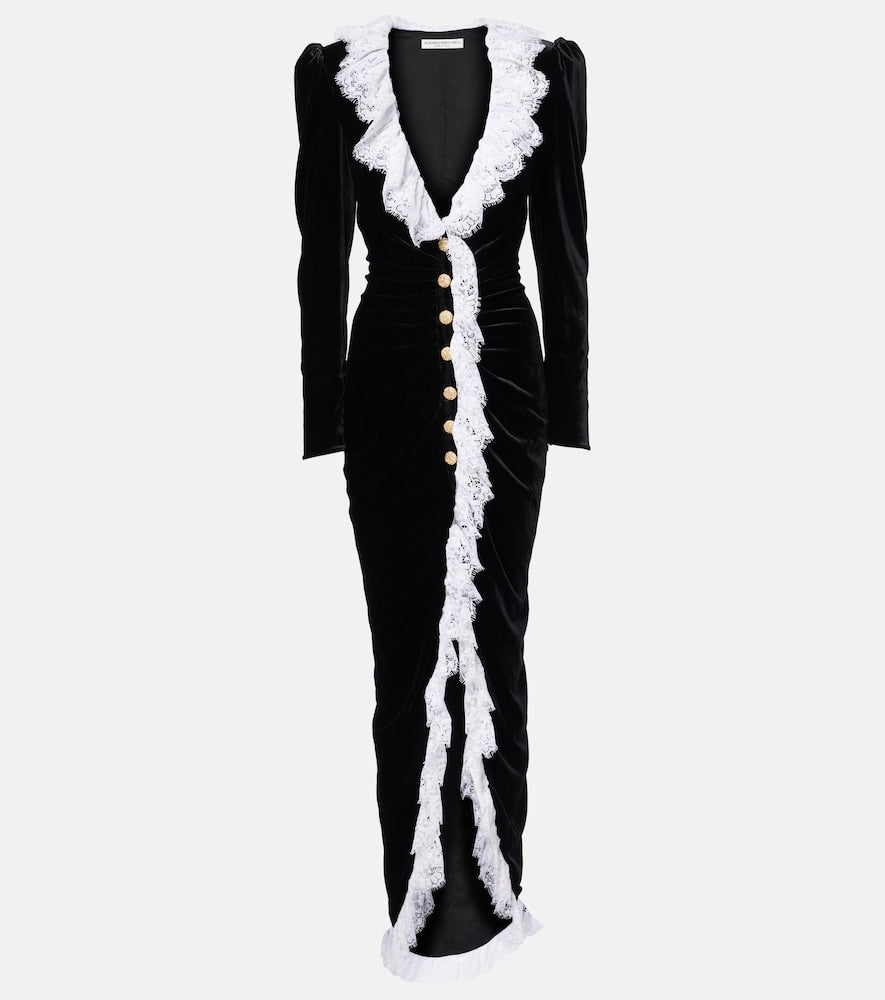 Alessandra Rich Lace-trimmed velvet maxi dress. Alessandra Rich 蕾丝边天鹅绒长裙