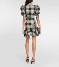 Alessandra Rich Lace-up checked wool minidress
