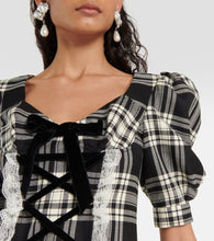 Alessandra Rich Lace-up checked wool minidress