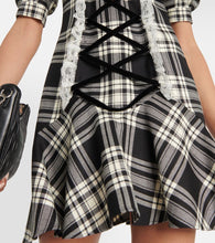 Alessandra Rich Lace-up checked wool minidress