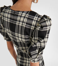 Alessandra Rich Lace-up checked wool minidress
