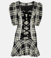 Alessandra Rich Lace-up checked wool minidress