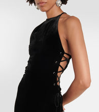 Alessandra Rich Lace-up halterneck velvet gown