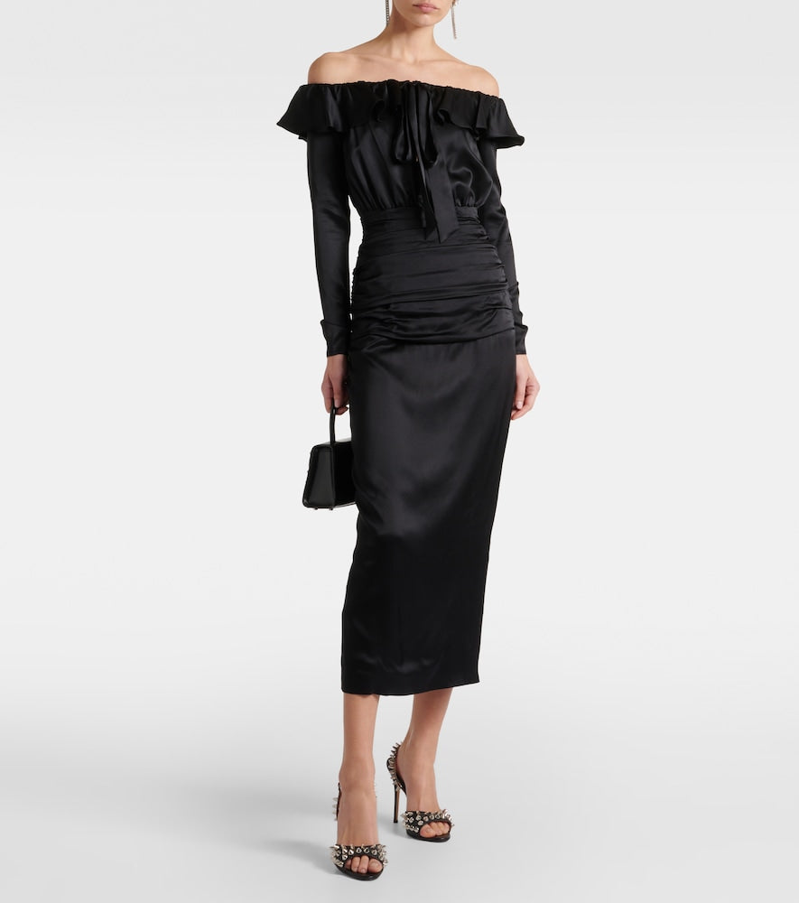 Alessandra Rich Off-shoulder silk midi dress