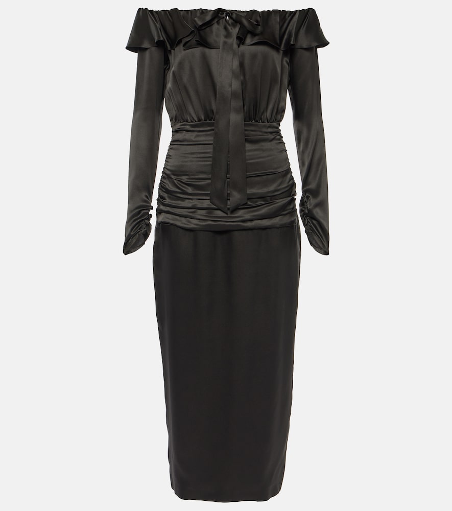 Alessandra Rich Off-shoulder silk midi dress. Alessandra Rich 露肩真丝中长连衣裙