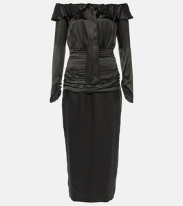 Alessandra Rich Off-shoulder silk midi dress