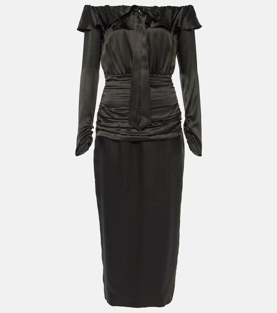 Alessandra Rich Off-shoulder silk midi dress