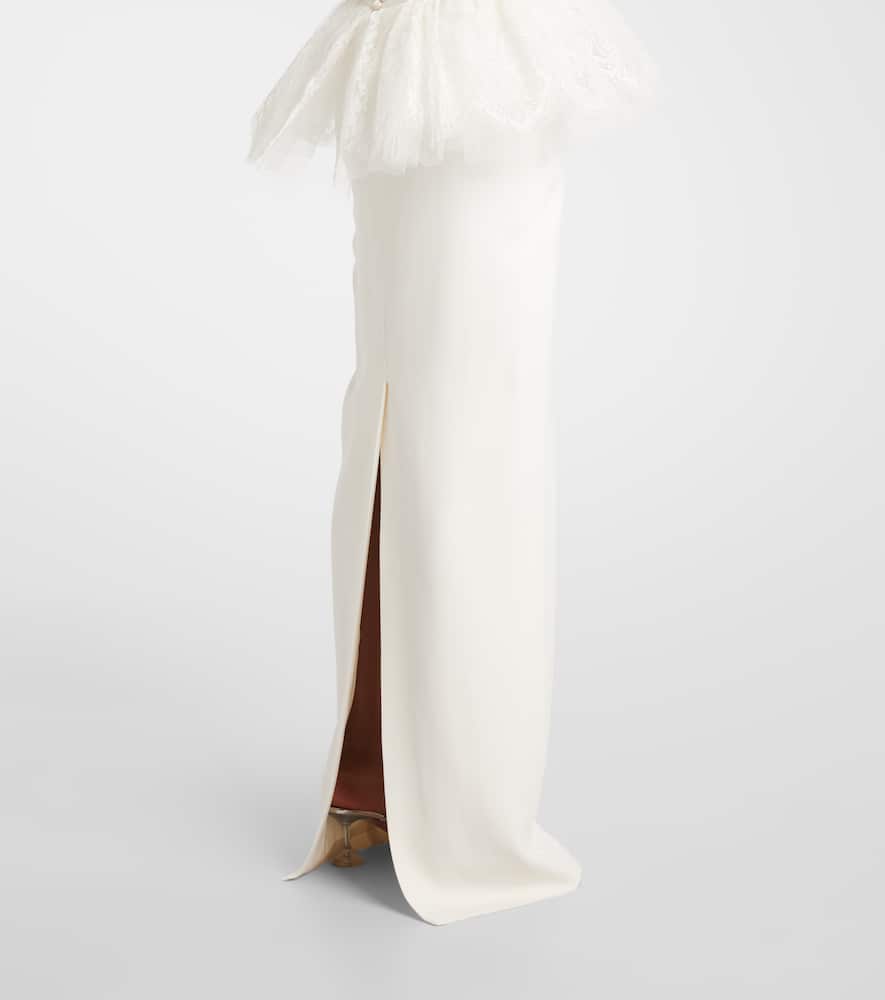 Alessandra Rich Peplum lace-trimmed cady bustier gown