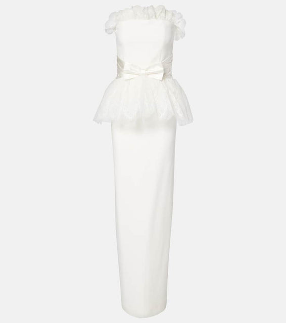 Alessandra Rich Peplum lace-trimmed cady bustier gown