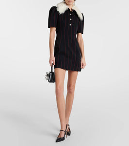 Alessandra Rich Pinstripe collared wool-blend minidress