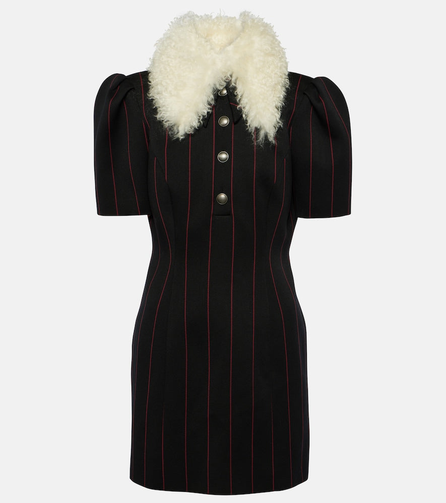 Alessandra Rich Pinstripe collared wool-blend minidress. Alessandra Rich 细条纹翻领羊毛混纺迷你连衣裙