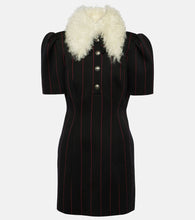 Alessandra Rich Pinstripe collared wool-blend minidress