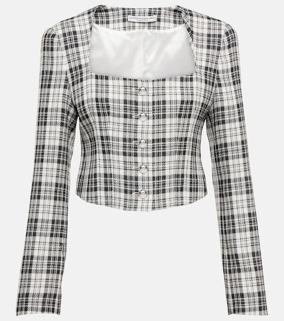 Alessandra Rich Plaid cropped wool jacket