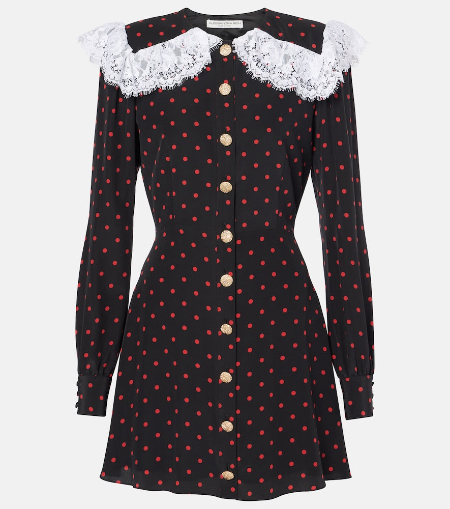 Alessandra Rich Polka-dot lace-trimmed silk minidress. Alessandra Rich 波点蕾丝边真丝迷你连衣裙