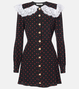 Alessandra Rich Polka-dot lace-trimmed silk minidress