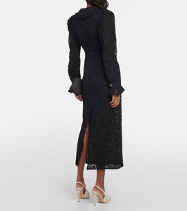 Alessandra Rich Puff-sleeve cotton blend lace midi dress
