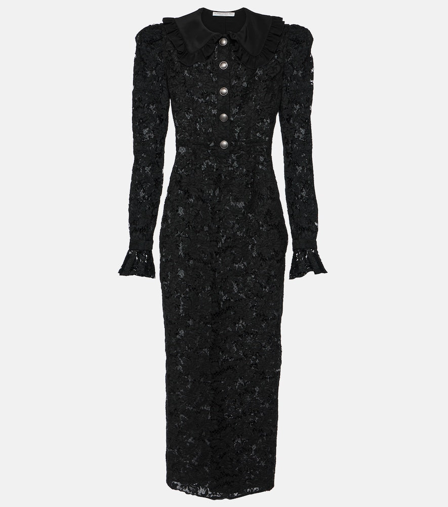 Alessandra Rich Puff-sleeve cotton blend lace midi dress. Alessandra Rich 泡泡袖棉混纺蕾丝中长连衣裙