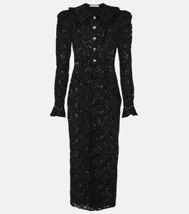 Alessandra Rich Puff-sleeve cotton blend lace midi dress