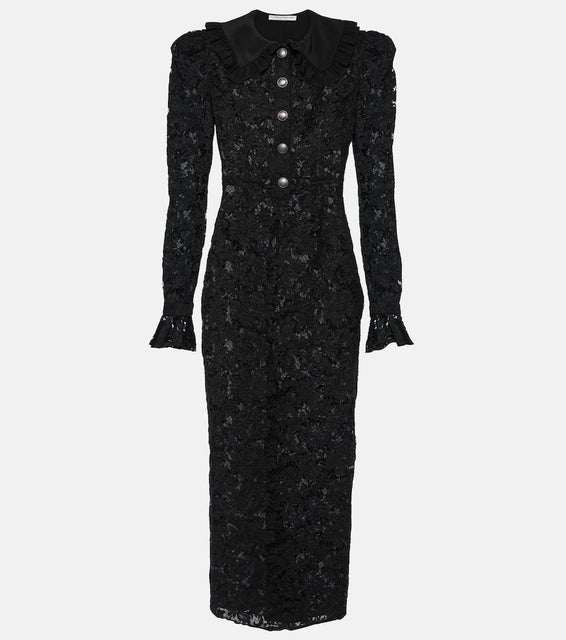 Alessandra Rich Puff-sleeve cotton blend lace midi dress