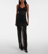 Alessandra Rich Ruched sheer mesh maxi dress