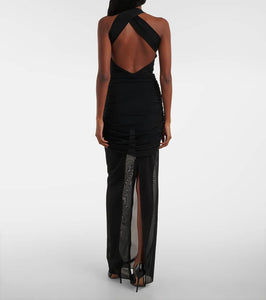 Alessandra Rich Ruched sheer mesh maxi dress