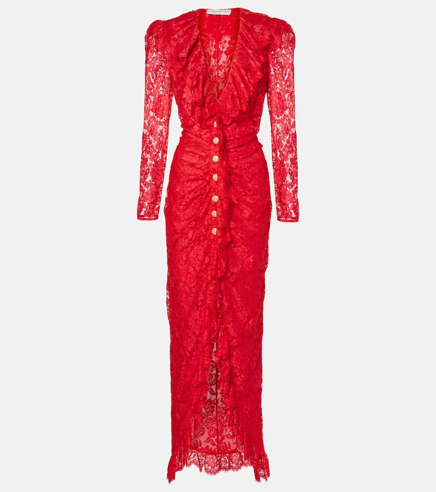 Alessandra Rich Ruffled lace maxi dress. Alessandra Rich 荷叶边蕾丝长裙