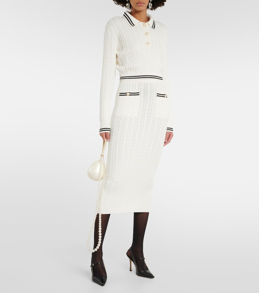 Alessandra Rich Striped cable-knit cotton midi skirt