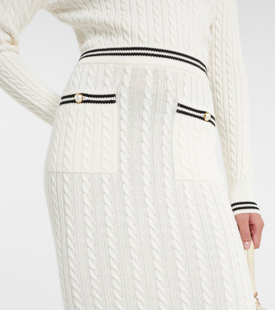 Alessandra Rich Striped cable-knit cotton midi skirt